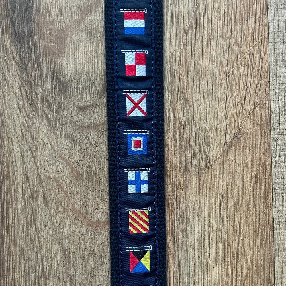 Boys Nautical Flag Pattern Belt with Brown Leather